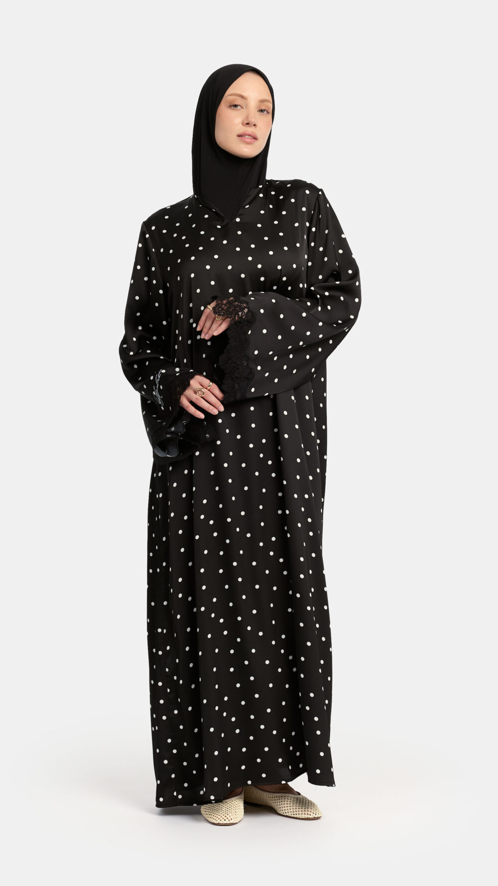 Soft dot Lace wavy edge Abaya Black - Afbeelding 3