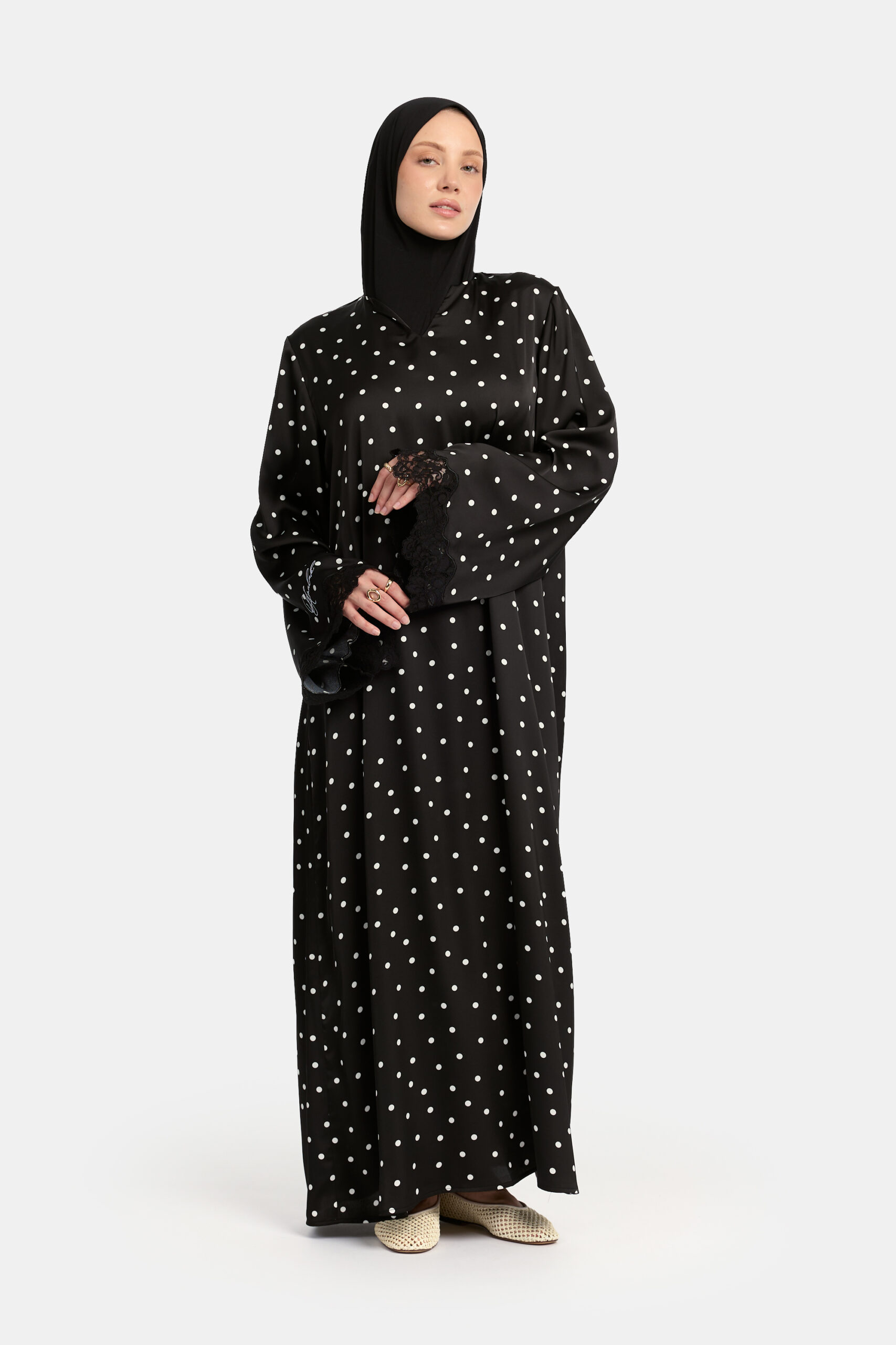 Soft dot Lace wavy edge Abaya Black - Afbeelding 3