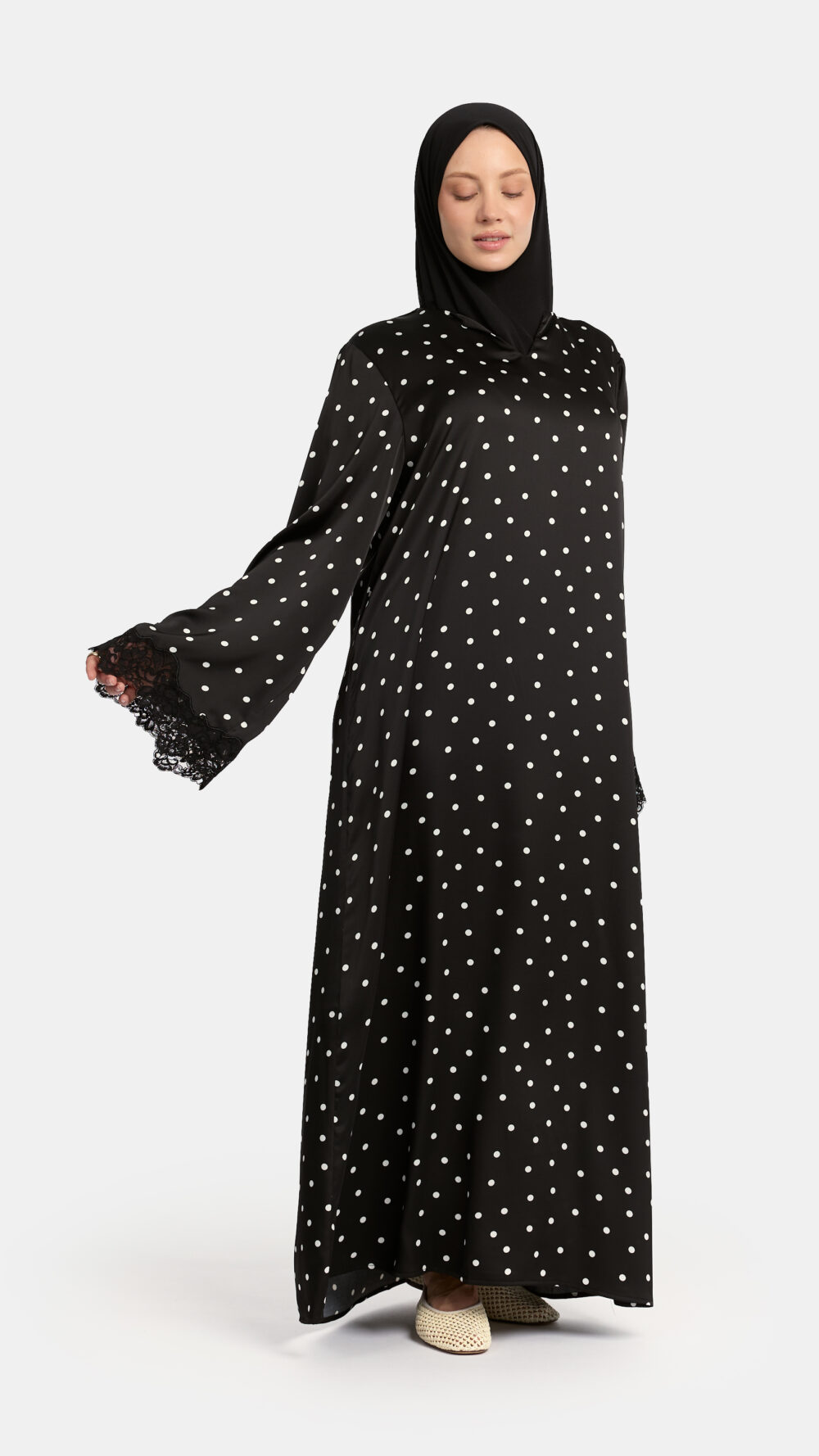 Soft dot Lace wavy edge Abaya Black - Afbeelding 4
