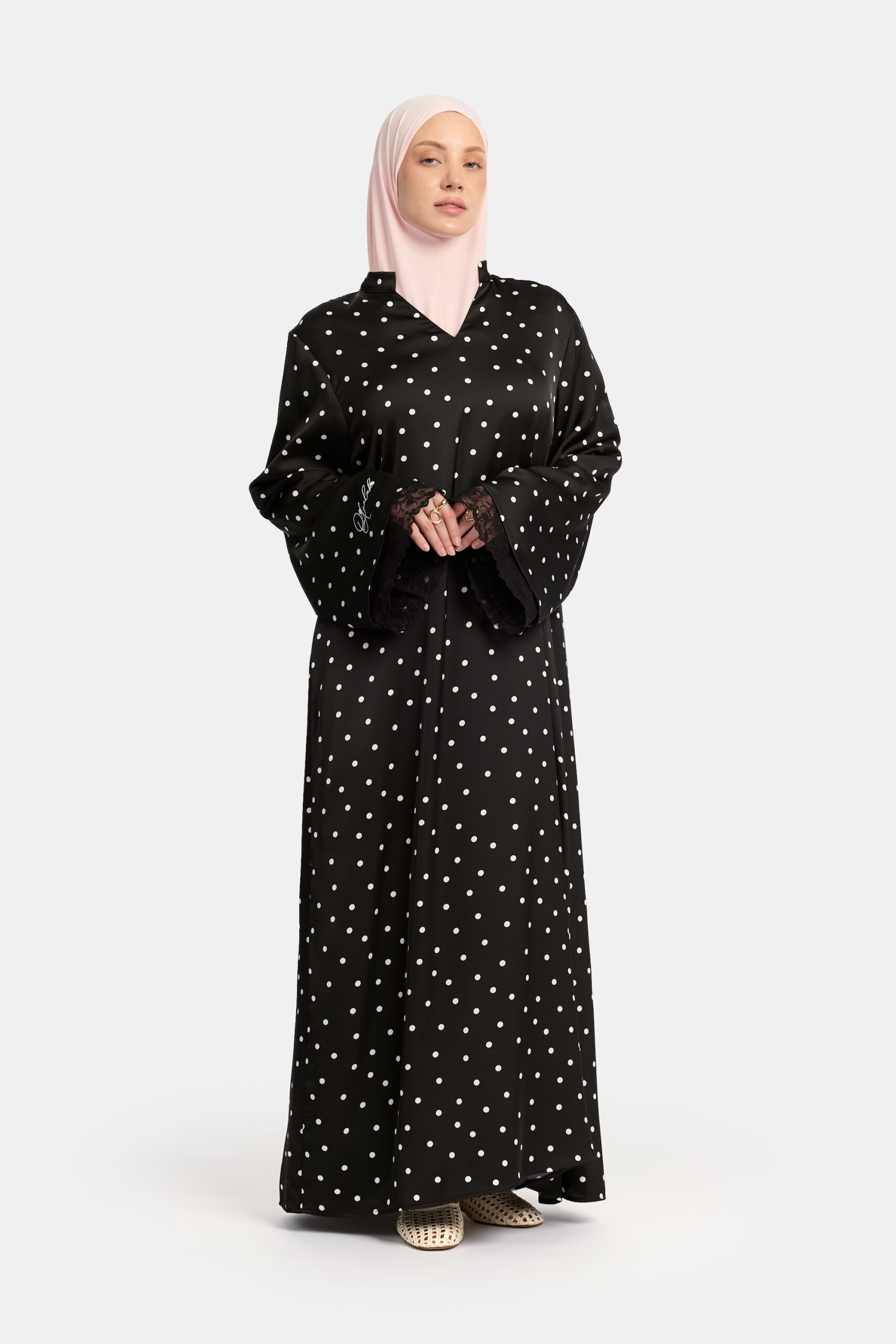 Soft dot Double lace sleeve abaya Black - Afbeelding 3