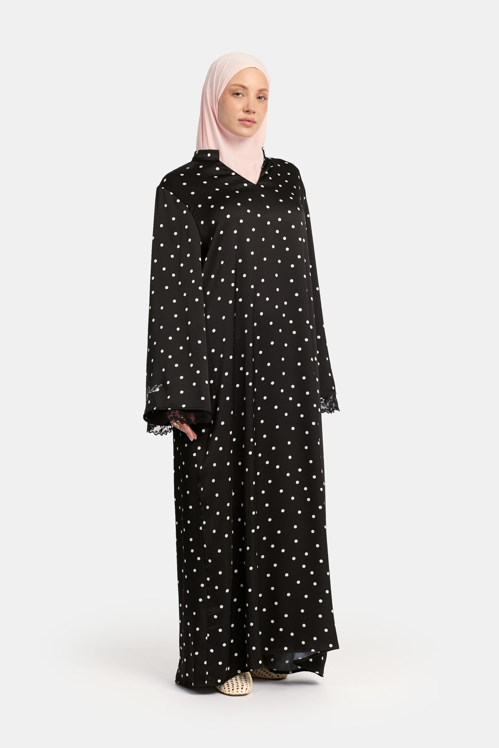 Soft dot Double lace sleeve abaya Black - Afbeelding 2