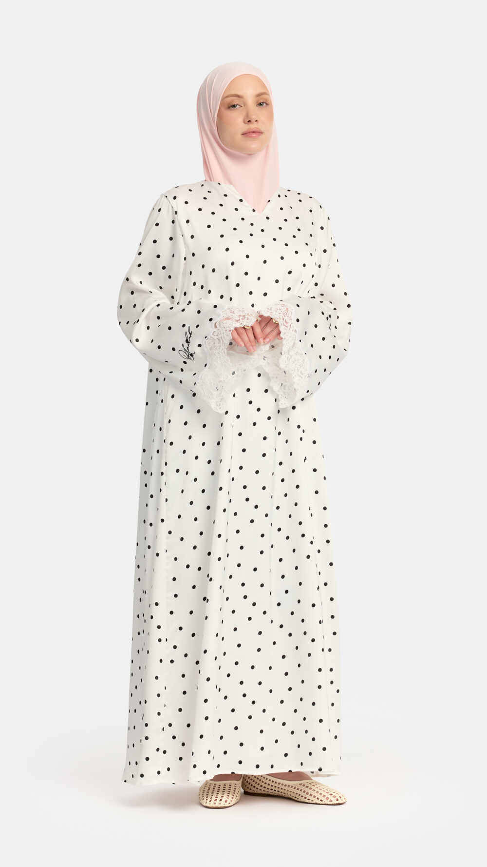 Soft dot Lace wavy edge abaya White - Afbeelding 2