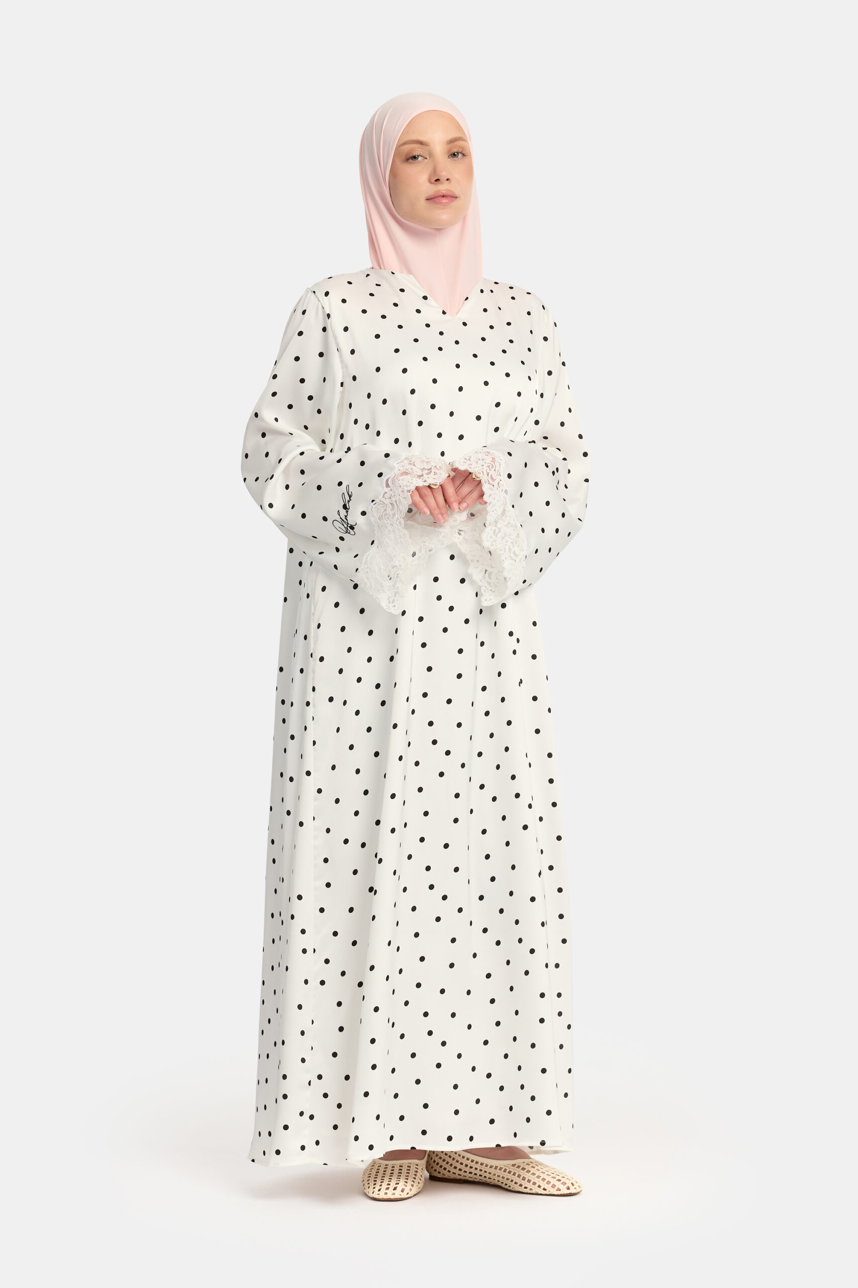 Soft dot Lace wavy edge abaya White - Afbeelding 2