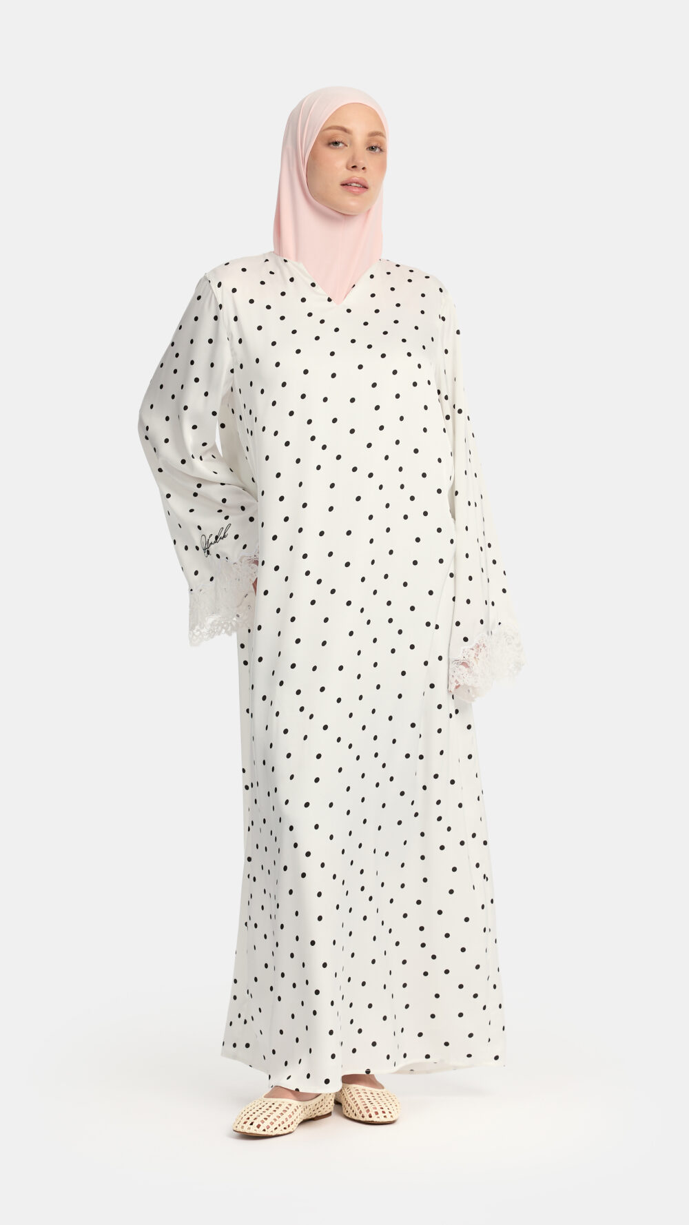 Soft dot Lace wavy edge abaya White - Afbeelding 3