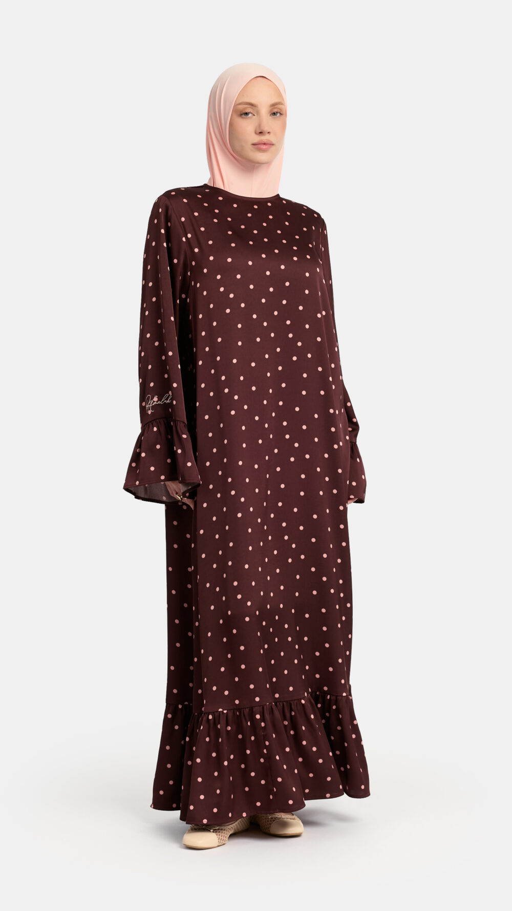 Soft dot Ruffle abaya Brown - Afbeelding 3