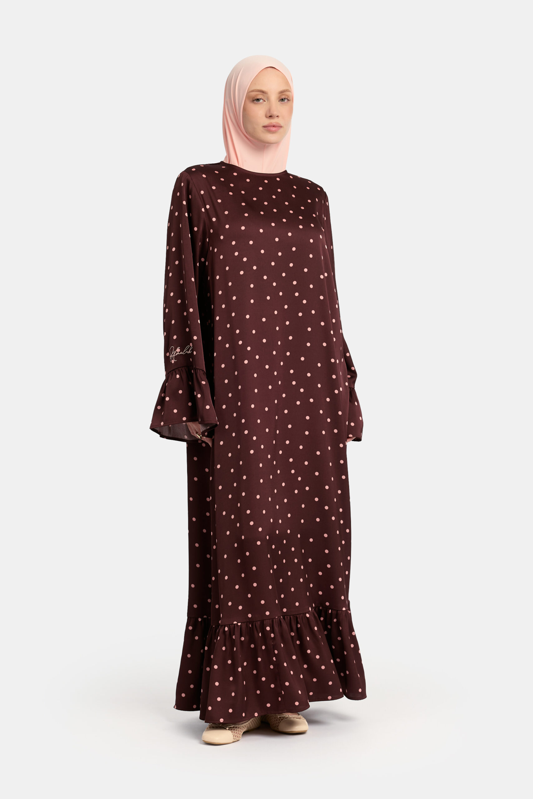 Soft dot Ruffle abaya Brown - Afbeelding 3