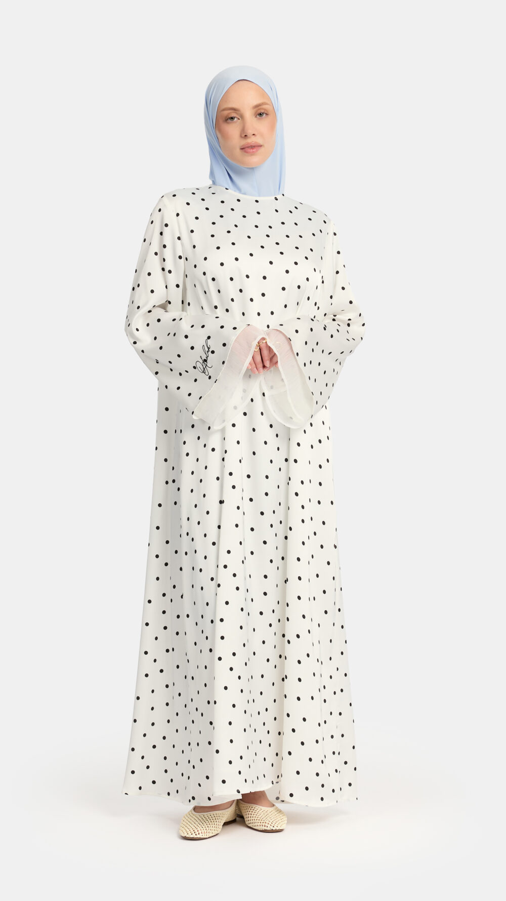 Soft dot Double sleeve abaya White - Afbeelding 2