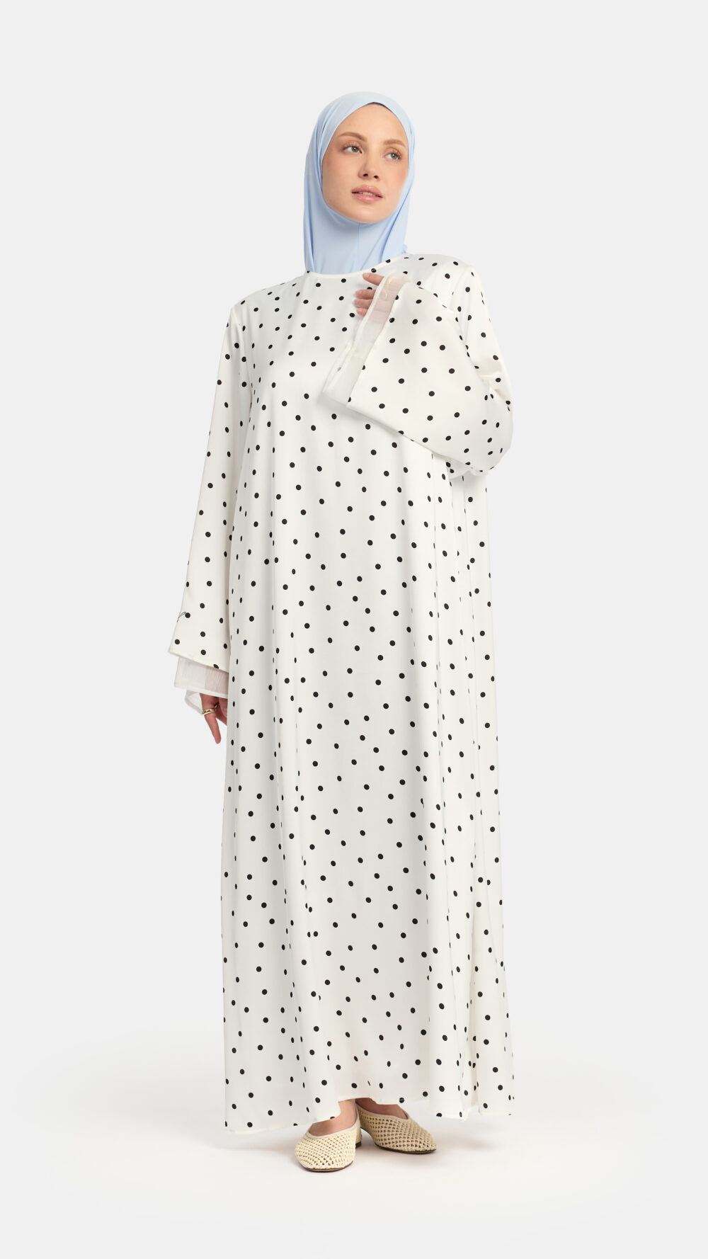 Soft dot Double sleeve abaya White
