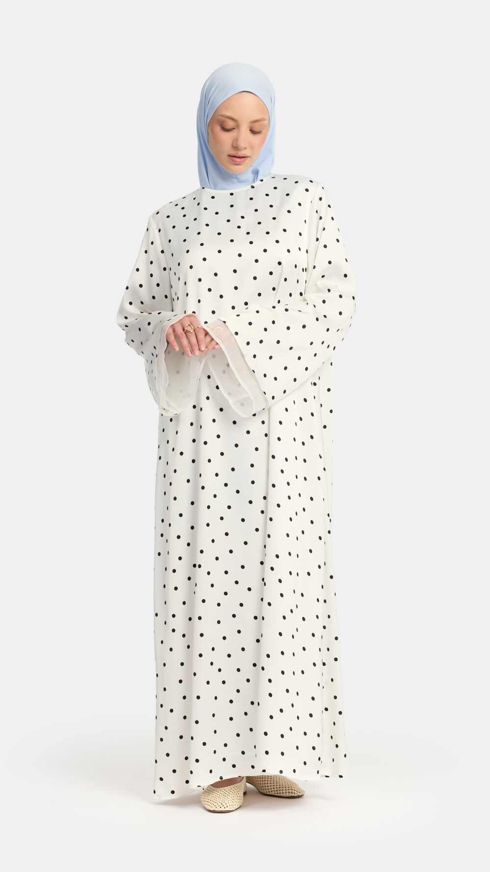 Soft dot Double sleeve abaya White - Afbeelding 3