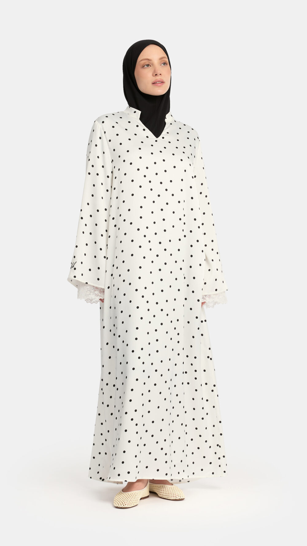 Soft dot Double lace sleeve abaya White - Afbeelding 2