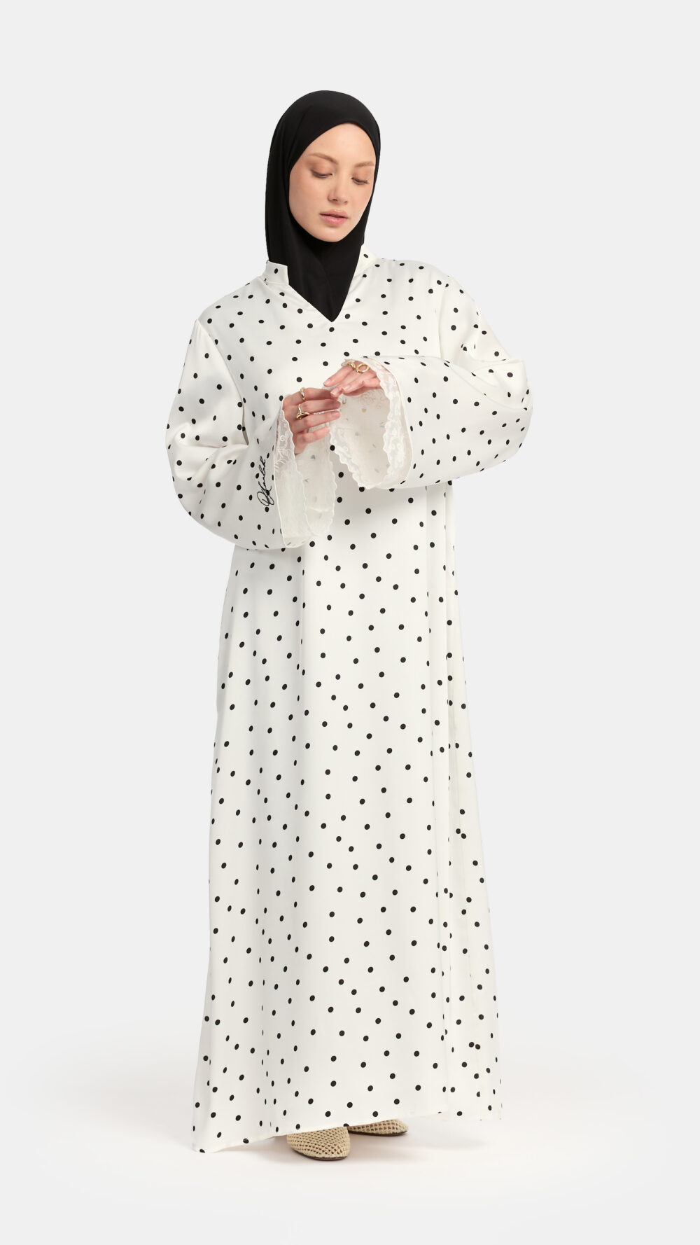 Soft dot Double lace sleeve abaya White - Afbeelding 3