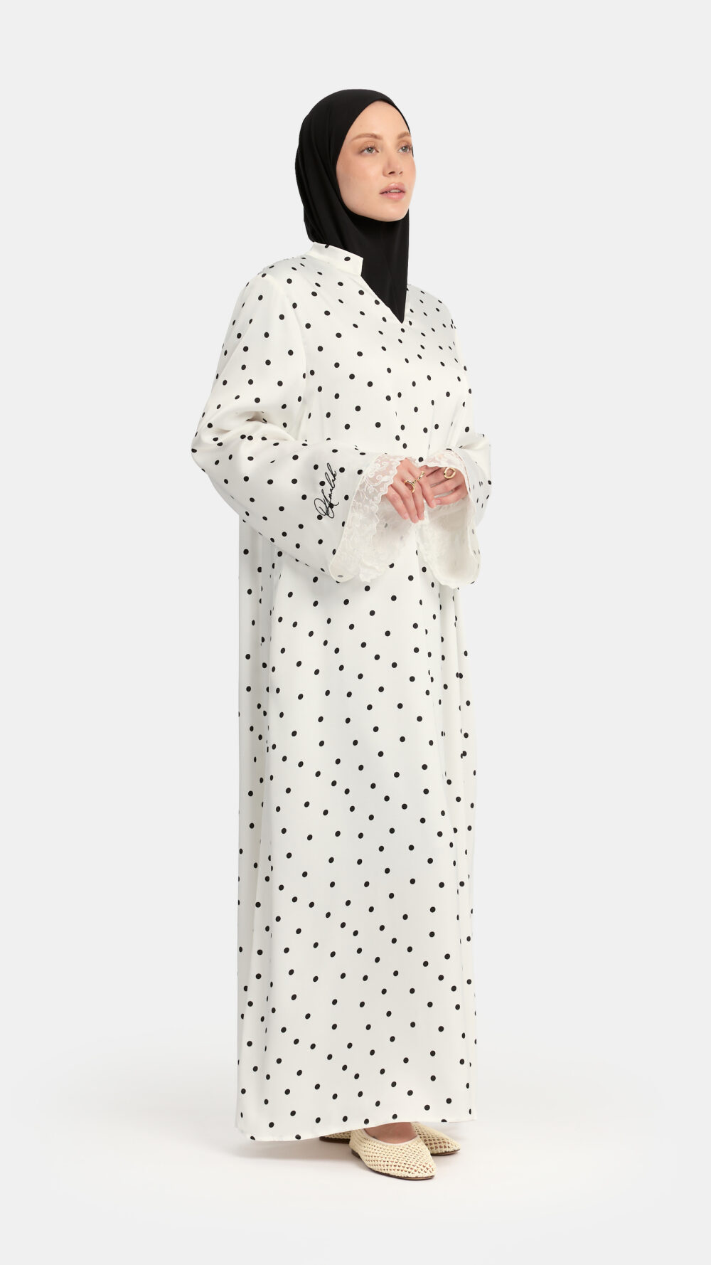 Soft dot Double lace sleeve abaya White - Afbeelding 4