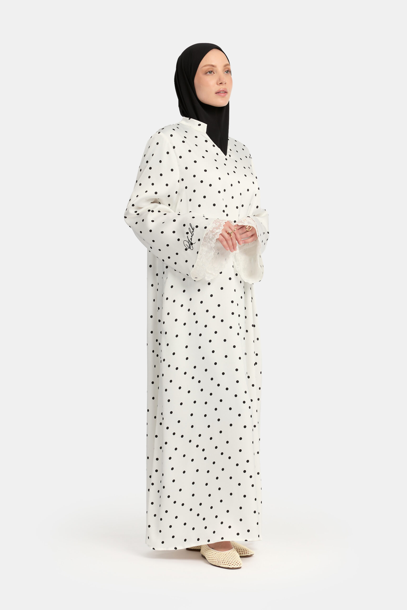 Soft dot Double lace sleeve abaya White - Afbeelding 4