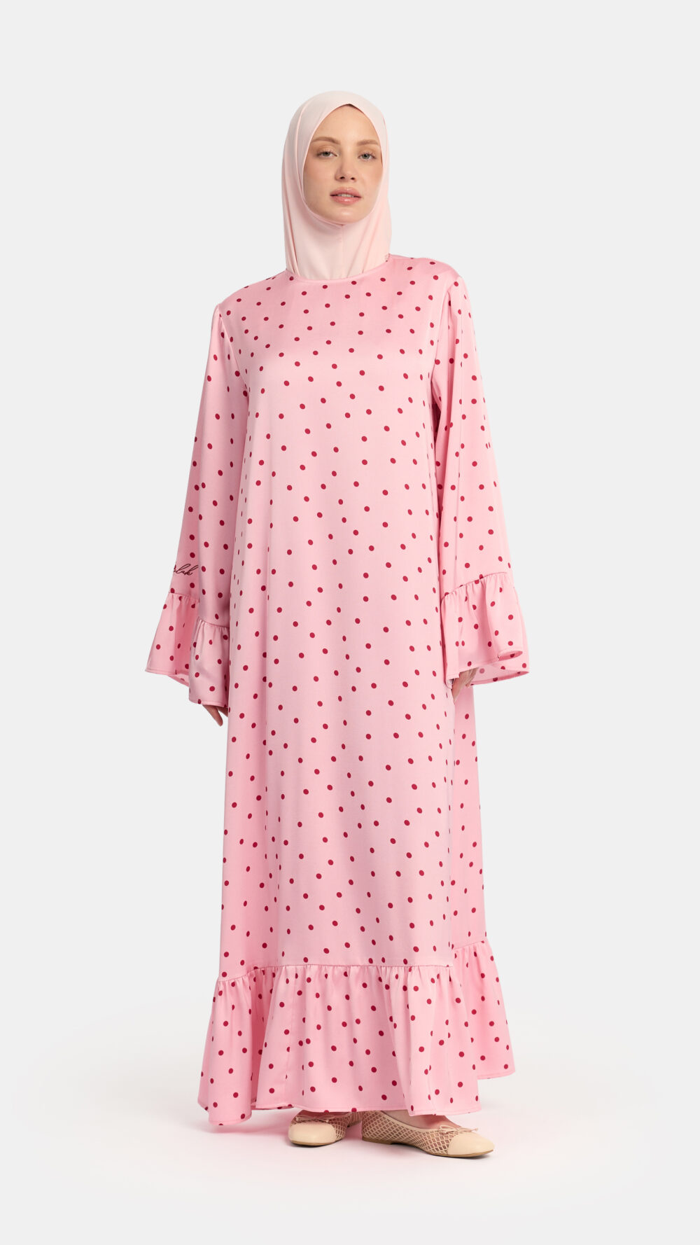Soft dot Ruffle abaya Pink - Afbeelding 3