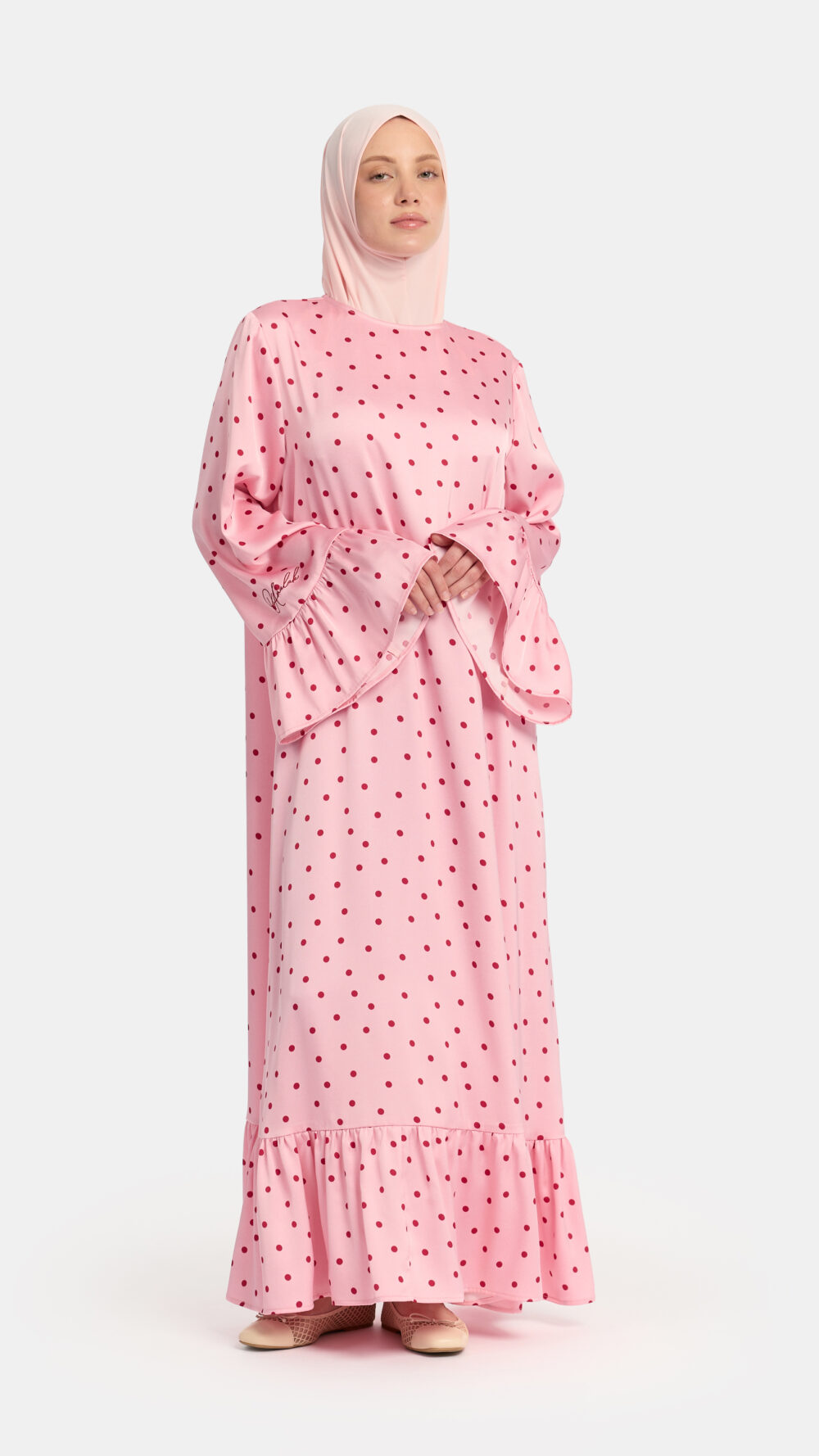Soft dot Ruffle abaya Pink - Afbeelding 2