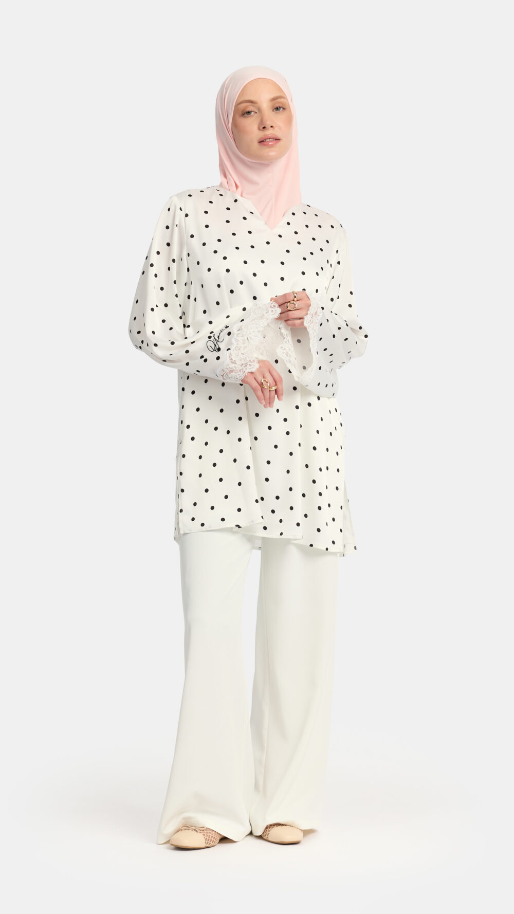 Soft dot Lace wavy edge Twinset White - Afbeelding 3