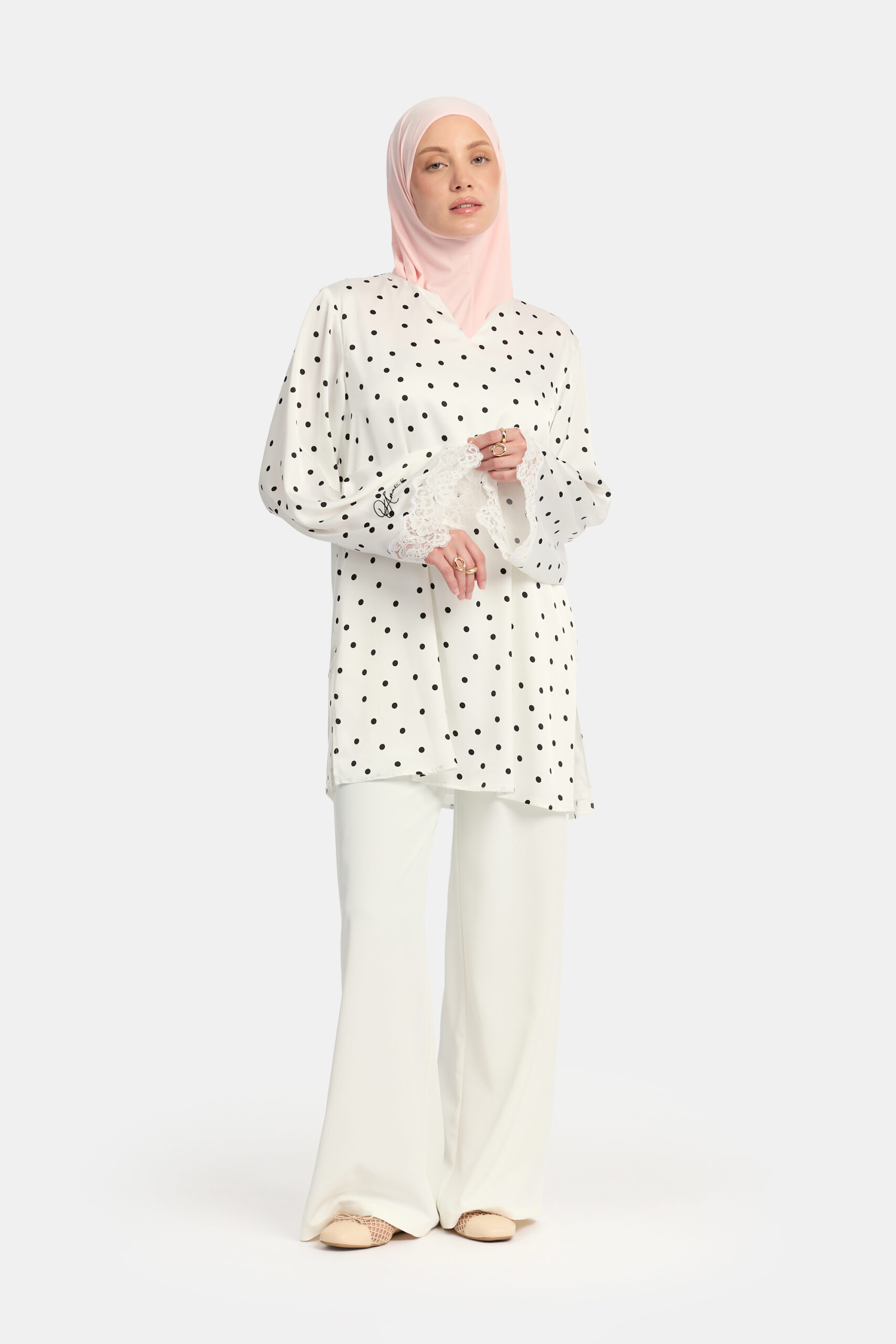 Soft dot Lace wavy edge Twinset White - Afbeelding 3
