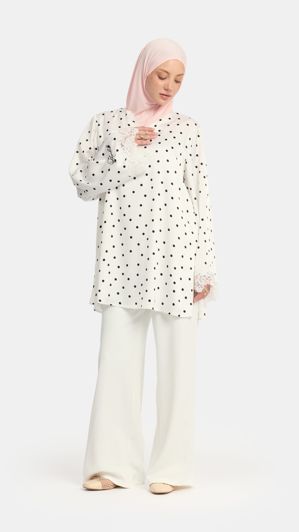 Soft dot Lace wavy edge Twinset White - Afbeelding 2