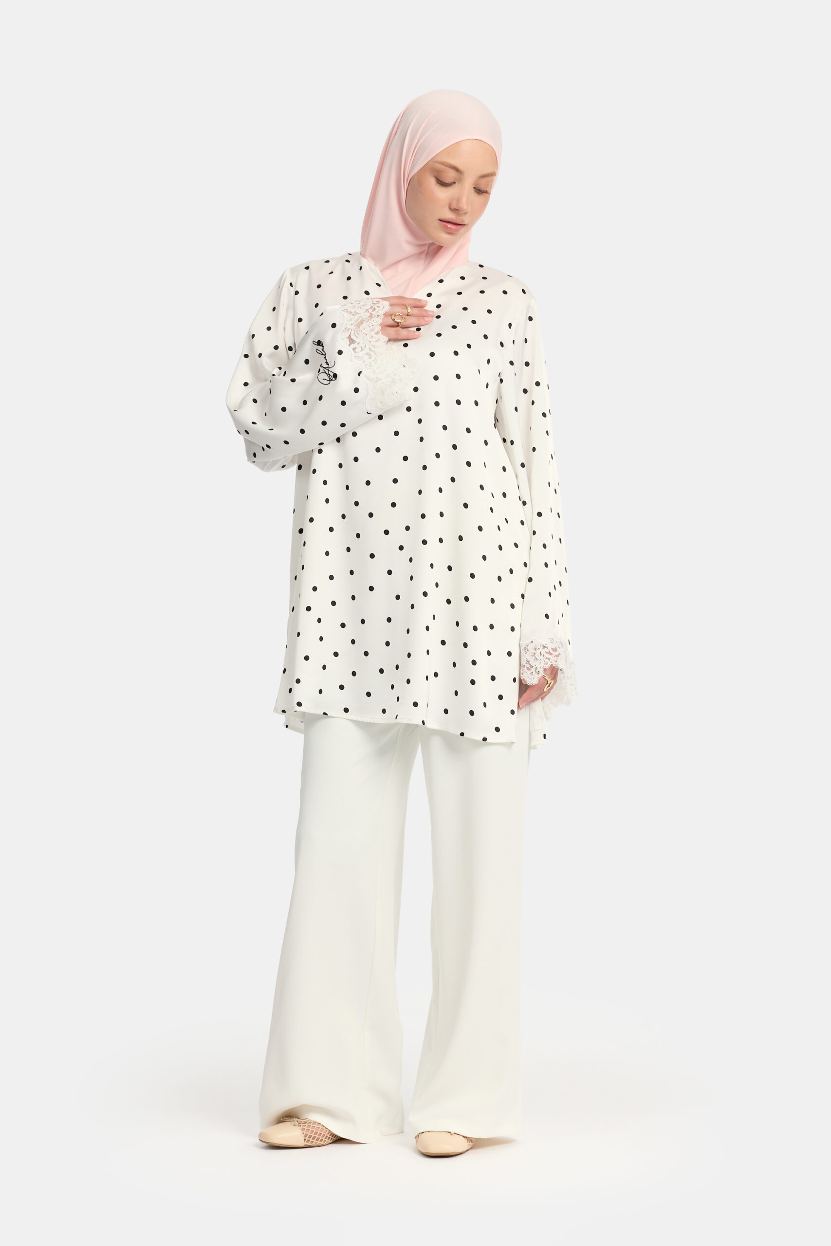 Soft dot Lace wavy edge Twinset White - Afbeelding 2