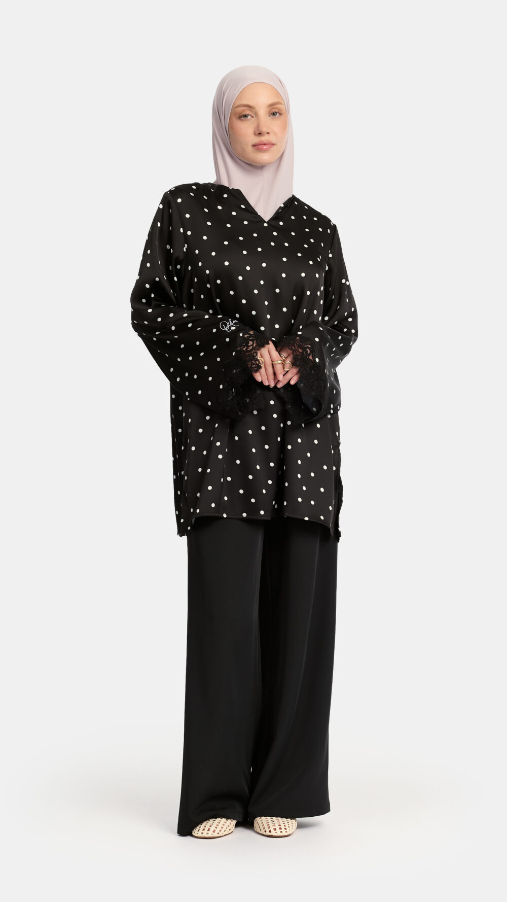 Soft dot Lace wavy edge Twinset Black - Afbeelding 3