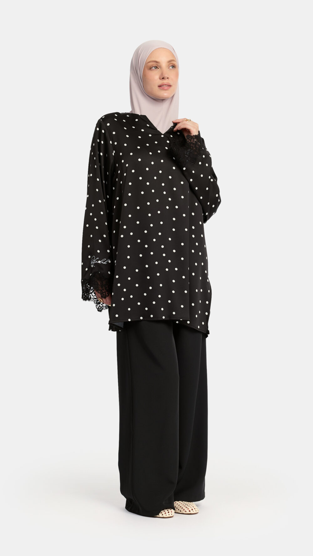 Soft dot Lace wavy edge Twinset Black - Afbeelding 2